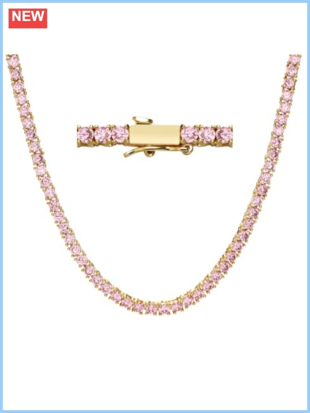 18K Gold Plated Cubic Zirconia Tennis Necklace 3mm Chain Choker